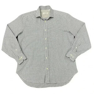 Culturata Mens Shirt 15.3/4 40 Blue Gray White Plaid Cotton Button Front Italy